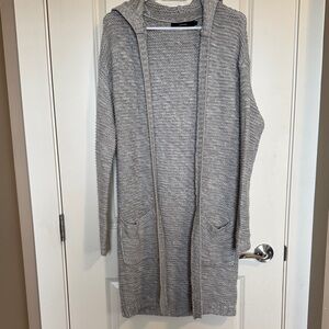 Light Gray Hooded Open-Front Women's Sweater Cardigan